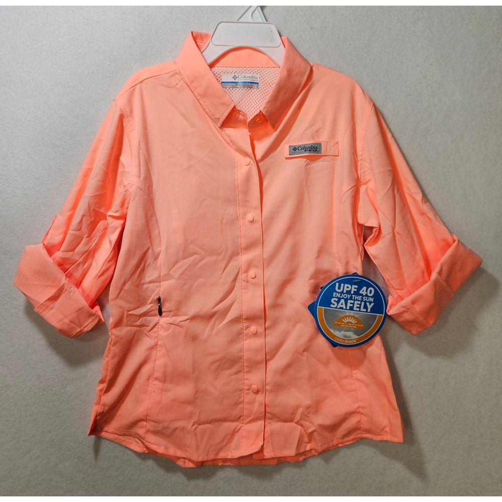 Columbia PFG Girl's Long Sleeve Tamiami Snap Shirt, Small, Tiki Pink, New/Blem